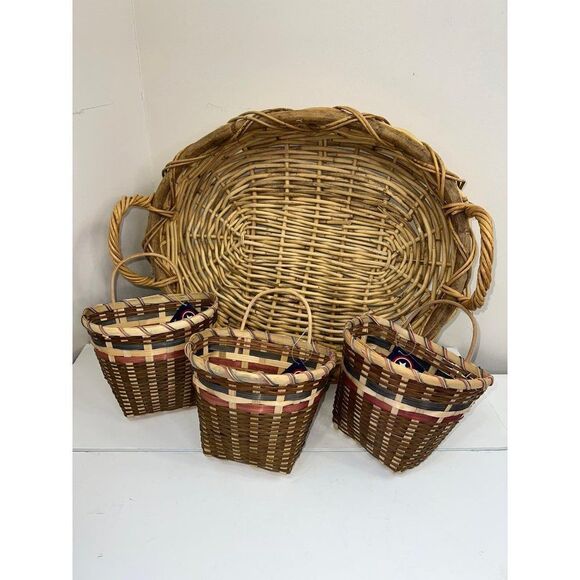 HUBERT Round Natural Rattan Basket With Handles Basket Bundle - Picture 1 of 10